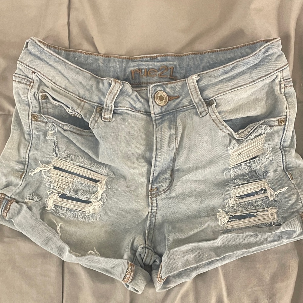 Rue21 Distressed Light Blue Jean Shorts